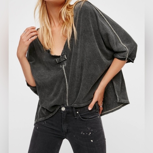 We the Free Free People First Base Oversized Boho Henley Top. - Picture 3 of 11
